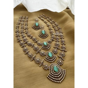 Royal AD Flower Triple Layer Long Neckpiece - Pastel Blue