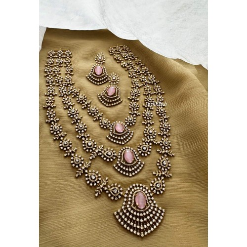 Royal AD Flower Triple Layer Long Neckpiece - Pastel Pink