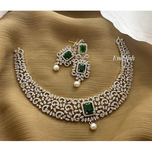 Royal AD Flower intricate Neckpiece - Green