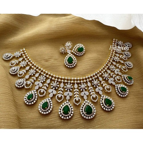 Royal AD Flower Chandelier Neckpiece - Green