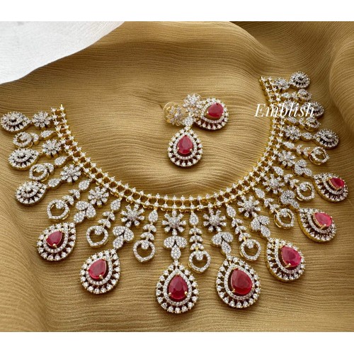 Royal AD Flower Chandelier Neckpiece - Pink