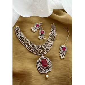 GJ Polish AD Cut work Neckpiece with Tikka Set - Pink