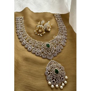 Grand Royal AD Flower Intricate Neckpiece - Green