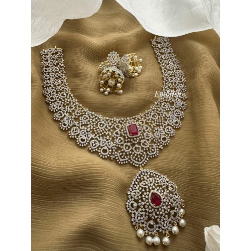 Grand Royal AD Flower Intricate Neckpiece - Pink