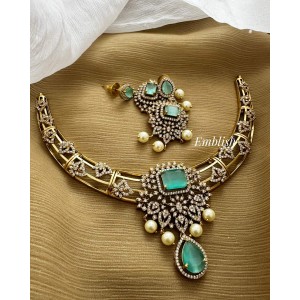 Fancy AD Tear Drop Neckpiece Set - Pastel Blue