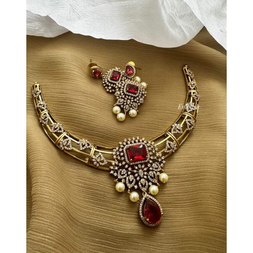 Fancy AD Tear Drop Neckpiece Set - Red