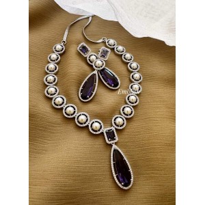 AD Pearl Tear Drop Neckpiece - Purple