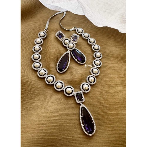 AD Pearl Tear Drop Neckpiece - Purple