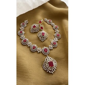 Royal AD Flower Pendant Short Neckpiece - Pink