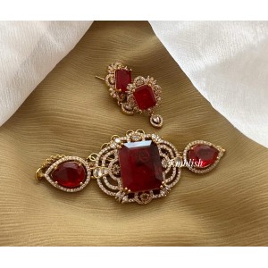 Antique AD Flower High Neck Choker - Red