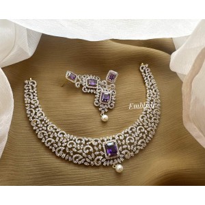 Royal AD Flower intricate Neckpiece - Purple