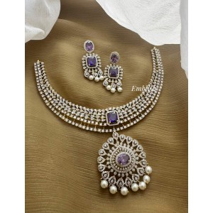 Royal AD Flower Pendant Elegant Short Neckpiece - Purple