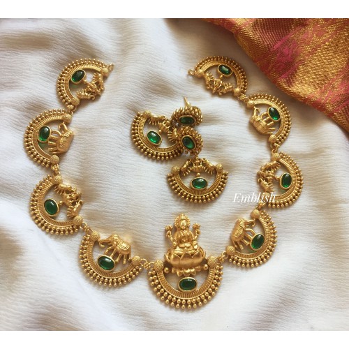 Half Moon Lakshmi with Haathi Neckpiece  - Green