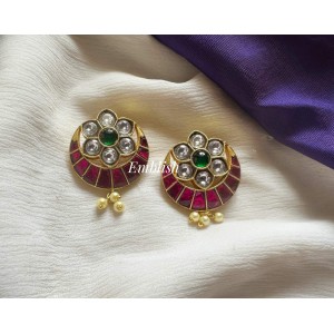 Kundan Jadau Flower Half Moon Medium Size Bugadi Earrings