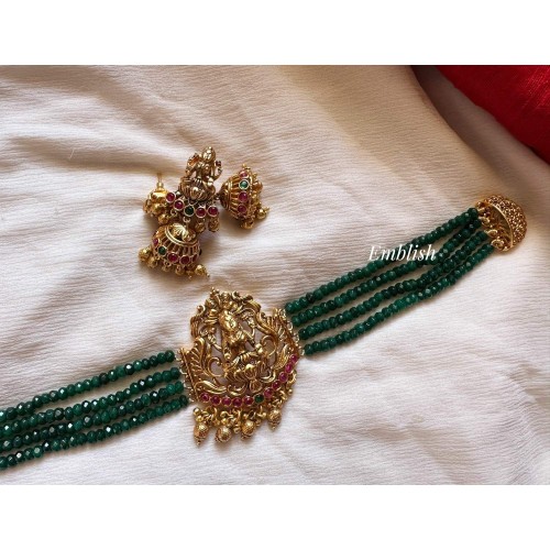 Antique Lakshmi  Green bead High neck Choker