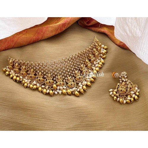 Ad Lakshmi Filgree High Neck Choker - Gold Drops