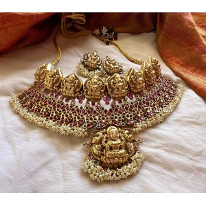 Grand Lakshmi Kemp Mango Pearl Bunch High Neck Choker