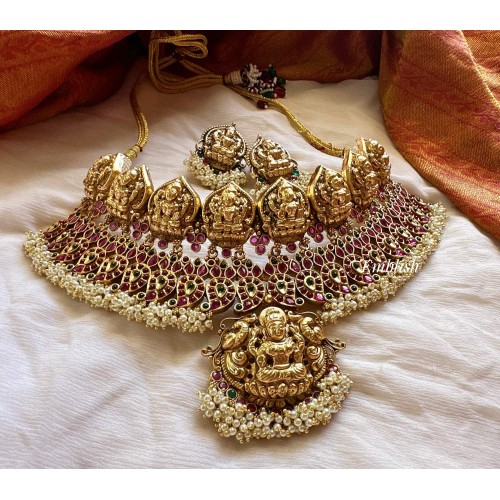 Grand Lakshmi Kemp Mango Pearl Bunch High Neck Choker