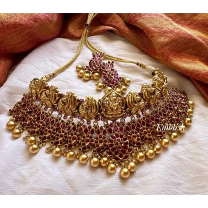 Grand Kemp Mango Lakshmi with Peacock Intricate High Neck Choker