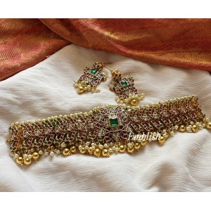 Grand Kemp Flower Double Peacock Gold Bead Choker