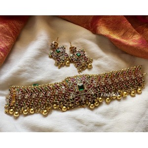 Grand Kemp Flower Double Peacock Choker - Gold Beads