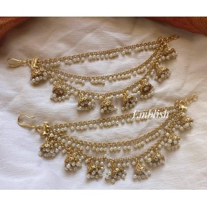 Bahubali style Jhumka Drop Pearl Triple Layer Earchain