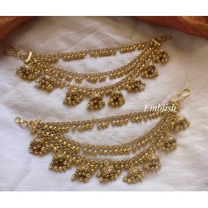 Bahubali style  Jhumka Drop Gold Triple Layer Earchain