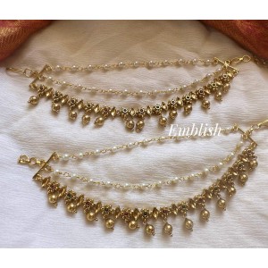 Antique Flower Gold drop Pearl Layer Earchain