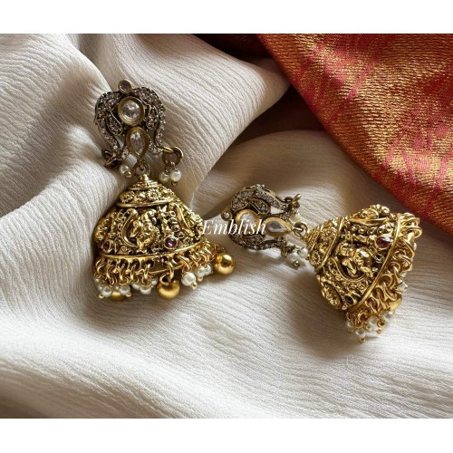 Victorian Gold alike Annam Jhumkha - Gold Beads