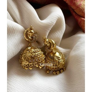 AD Peacock Jhumkha - Gold beads