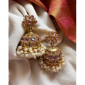 Kemp flower Pearl bunch jhumkas - Purple