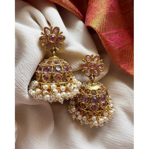 Kemp flower Pearl bunch jhumkas - Purple