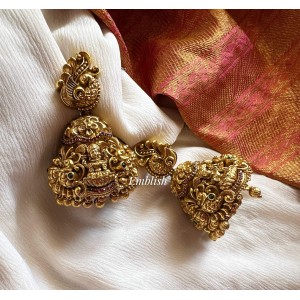 Antique Lakshmi with 3D Peacock Bridal Jhumkha - Gold Beads