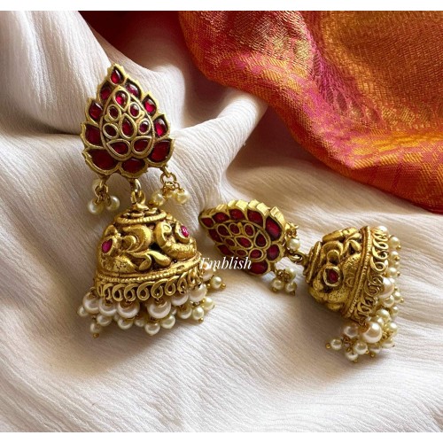 Kundan Jadau Flower Intricate Gheru Polish Jhumkha