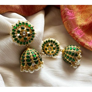 Kundan Jadau Flower Pearl Jhumkha - Green