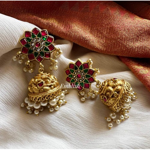 Kundan Jadau Royal Flower Gheru Polish Jhumkha