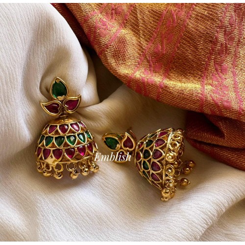 Kemp Flower Jhumka - Gold Drops