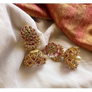 Kemp Flower Pearl Drop Jhumka