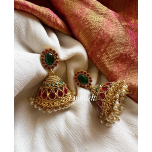 Matte Kemp Flower Pearl Drop Jhumka