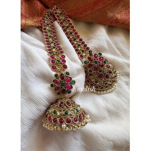 Kemp Flower Intricate Big Jhumka with Earchain Set 1 - Pearl Beads