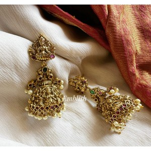 Gold alike Antique Lakshmi Double Peacock Jhumkha - Pearl Drops