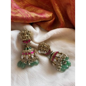 Victorian Kundan Jadau Lakshmi Pastel Bead  Jhumka 