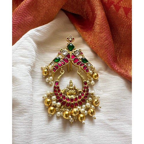  Kundan Jadau Lakshmi  Peacock  Juda Pin Pearl Hair Choti - Gold Beads