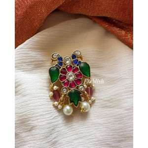 Kundan Jadau Flower Peacock Juda Pin Pearl Hair Choti - Red Beads