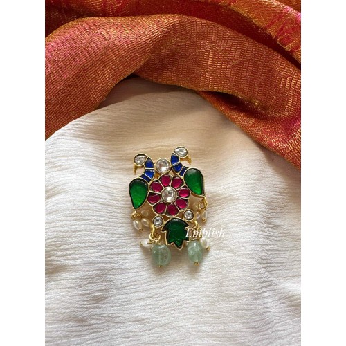 Kundan Jadau  flower Peacock Juda Pin Pearl Hair Choti - Pastel Beads