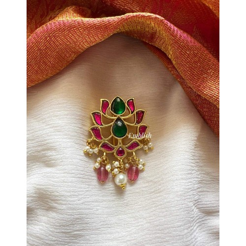 Kundan Jadau Lotus cut Juda Pin Pearl Hair Choti - Red