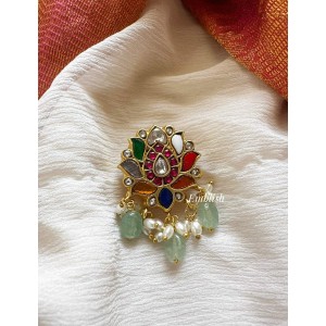 Kundan Jadau Lotus Navarathna Juda Pin Rice Pearl Hair Choti - Pastel Beads