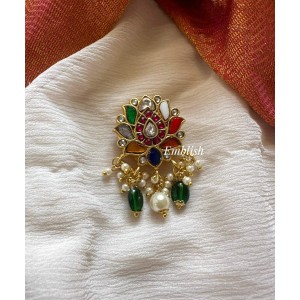 Kundan Jadau Lotus Navarathna Juda Pin Pearl Hair Choti - Green