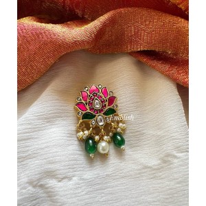 Kundan Jadau Lotus  Juda Pin Pearl Hair Choti - Green beads