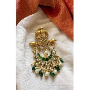 Royal Kundan Jadau Flower  bird Juda Pin  Hair Choti - Green